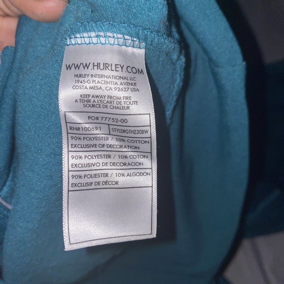 Hurley Hoodie Sweatshirt Women Large Teal Blue Zip Up Front Pockets Outdoors - Picture 7 of 12